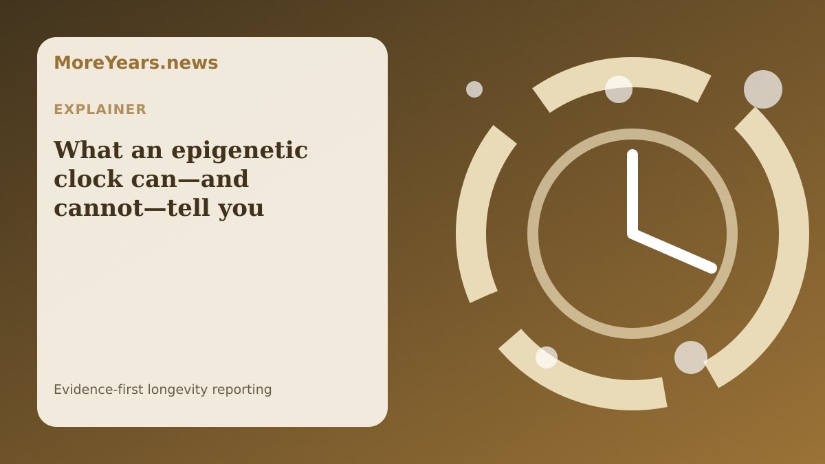 Abstract MoreYears.news editorial illustration for “What an epigenetic clock can—and cannot—tell you”.