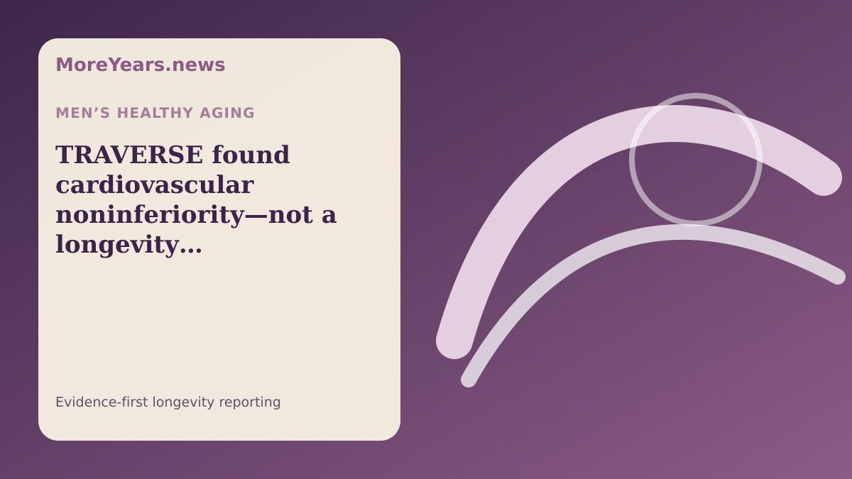 Abstract MoreYears.news editorial illustration for “TRAVERSE found cardiovascular noninferiority—not a longevity benefit”.