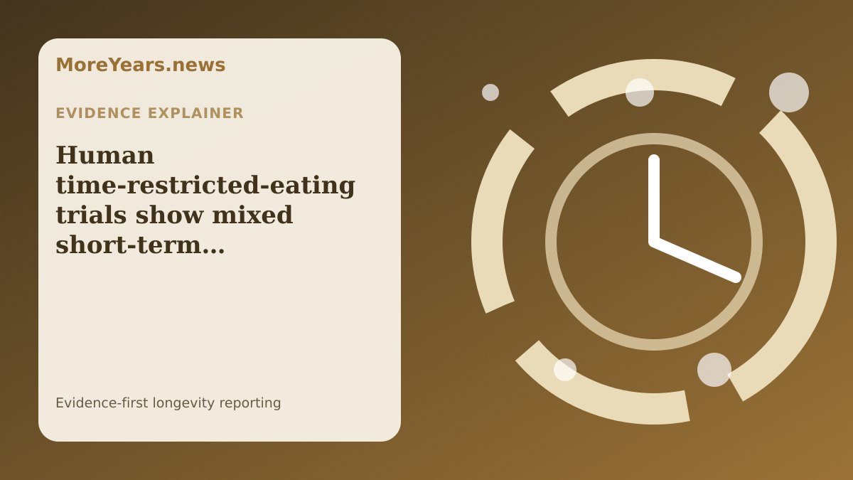 Abstract MoreYears.news editorial illustration for “Human time-restricted-eating trials show mixed short-term results—not slower aging”.